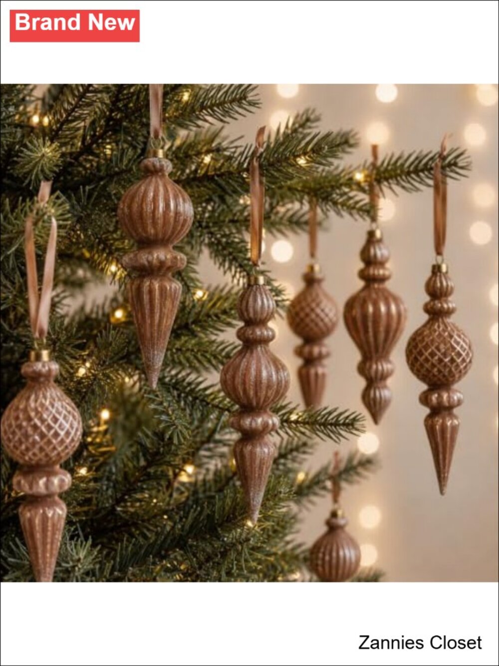 🎄 12 Pcs Neutral Finial Christmas Ornaments Plastic Shatterproof Tree Decor